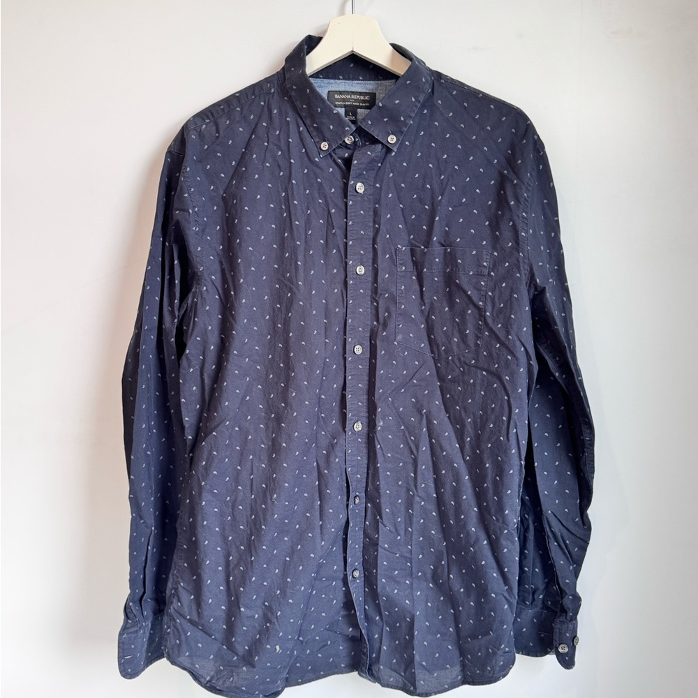Banana Republic Navy Blue Patterned Shirt Size Large